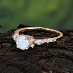 Round Cut 4 Prong Opal Engagement Ring Cluster Anniversary Ring