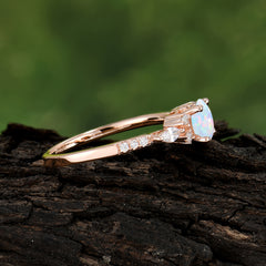 Round Cut 4 Prong Opal Engagement Ring Cluster Anniversary Ring