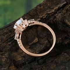 Round Cut 4 Prong Opal Engagement Ring Cluster Anniversary Ring