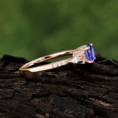 Round Cut 4 Prong Tanzanite Engagement Ring Cluster Anniversary Ring