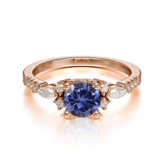 Round Cut 4 Prong Tanzanite Engagement Ring Cluster Anniversary Ring