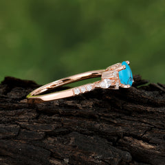 Round Cut 4 Prong Turquoise Engagement Ring Cluster Anniversary Ring