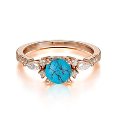 Round Cut 4 Prong Turquoise Engagement Ring Cluster Anniversary Ring