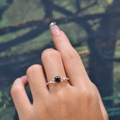 Round Cut 4 Prong Black Onyx Engagement Ring Cluster Anniversary Ring