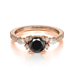 Round Cut 4 Prong Black Onyx Engagement Ring Cluster Anniversary Ring