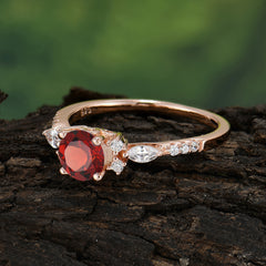 Round Cut 4 Prong Garnet Engagement Ring Cluster Anniversary Ring