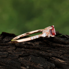 Round Cut 4 Prong Garnet Engagement Ring Cluster Anniversary Ring