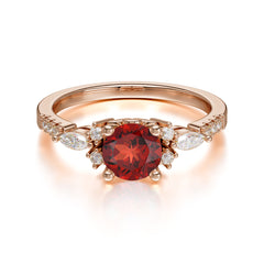Round Cut 4 Prong Garnet Engagement Ring Cluster Anniversary Ring