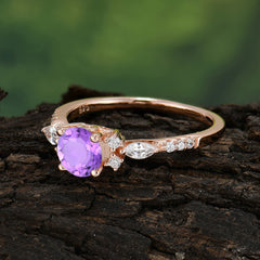 Round Cut 4 Prong Amethyst Engagement Ring Cluster Anniversary Ring