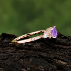 Round Cut 4 Prong Amethyst Engagement Ring Cluster Anniversary Ring