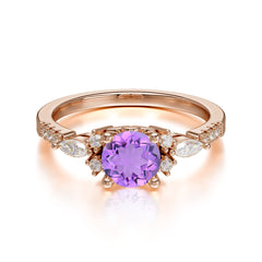 Round Cut 4 Prong Amethyst Engagement Ring Cluster Anniversary Ring