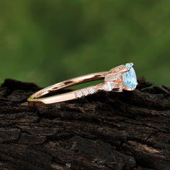 Round Cut 4 Prong Aquamarine Engagement Ring Cluster Anniversary Ring