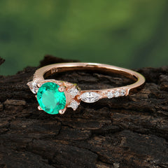 4 prong Round Cut Emerald Engagement Ring Cluster Anniversary Ring