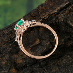 4 prong Round Cut Emerald Engagement Ring Cluster Anniversary Ring