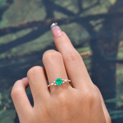 4 prong Round Cut Emerald Engagement Ring Cluster Anniversary Ring