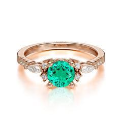 4 prong Round Cut Emerald Engagement Ring Cluster Anniversary Ring