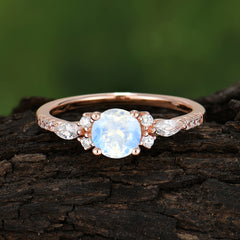 Round Cut 4 Prong Moonstone Engagement Ring Cluster Anniversary Ring