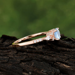 Round Cut 4 Prong Moonstone Engagement Ring Cluster Anniversary Ring