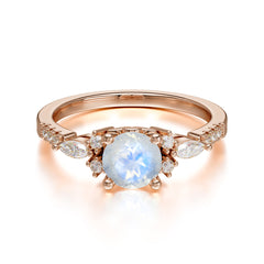 Round Cut 4 Prong Moonstone Engagement Ring Cluster Anniversary Ring