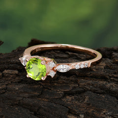 Round Cut 4 Prong Peridot Engagement Ring Cluster Anniversary Ring