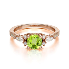 Round Cut 4 Prong Peridot Engagement Ring Cluster Anniversary Ring