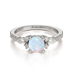 Round Cut 4 Prong Opal Engagement Ring Cluster Anniversary Ring