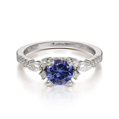 Round Cut 4 Prong Tanzanite Engagement Ring Cluster Anniversary Ring