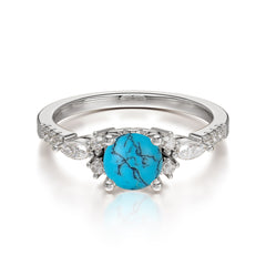 Round Cut 4 Prong Turquoise Engagement Ring Cluster Anniversary Ring