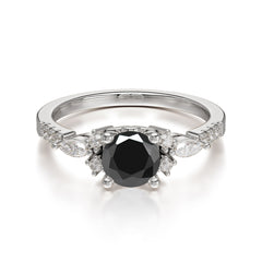 Round Cut 4 Prong Black Onyx Engagement Ring Cluster Anniversary Ring