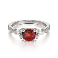 Round Cut 4 Prong Garnet Engagement Ring Cluster Anniversary Ring