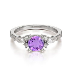 Round Cut 4 Prong Amethyst Engagement Ring Cluster Anniversary Ring