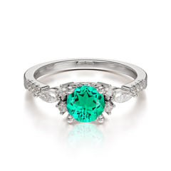 4 prong Round Cut Emerald Engagement Ring Cluster Anniversary Ring