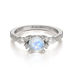 Round Cut 4 Prong Moonstone Engagement Ring Cluster Anniversary Ring