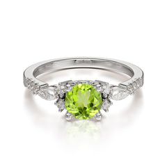 Round Cut 4 Prong Peridot Engagement Ring Cluster Anniversary Ring