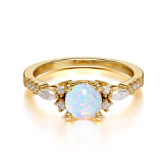 Round Cut 4 Prong Opal Engagement Ring Cluster Anniversary Ring