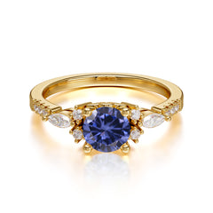 Round Cut 4 Prong Tanzanite Engagement Ring Cluster Anniversary Ring