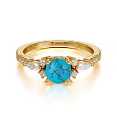 Round Cut 4 Prong Turquoise Engagement Ring Cluster Anniversary Ring