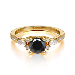 Round Cut 4 Prong Black Onyx Engagement Ring Cluster Anniversary Ring