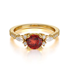 Round Cut 4 Prong Garnet Engagement Ring Cluster Anniversary Ring