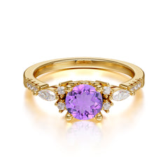 Round Cut 4 Prong Amethyst Engagement Ring Cluster Anniversary Ring