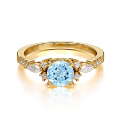 Round Cut 4 Prong Aquamarine Engagement Ring Cluster Anniversary Ring