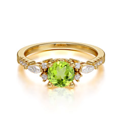 Round Cut 4 Prong Peridot Engagement Ring Cluster Anniversary Ring