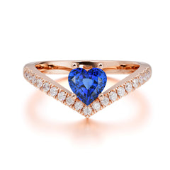 4-Prong Heart Shaped Sapphire Engagaement Ring Classic Wedding Ring