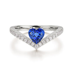 4-Prong Heart Shaped Sapphire Engagaement Ring Classic Wedding Ring