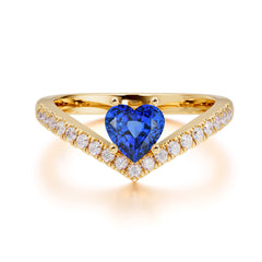 4-Prong Heart Shaped Sapphire Engagaement Ring Classic Wedding Ring