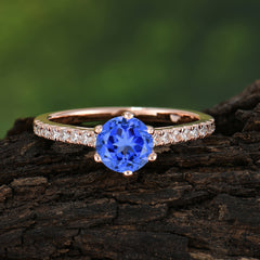 1 Carat Round Cut 6-Prong Sapphire Wedding Ring Pave Milgrain Engagement Ring