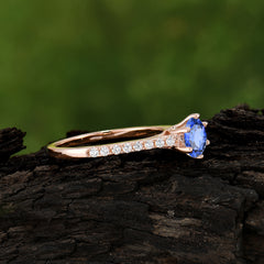 1 Carat Round Cut 6-Prong Sapphire Wedding Ring Pave Milgrain Engagement Ring