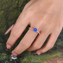 1 Carat Round Cut 6-Prong Sapphire Wedding Ring Pave Milgrain Engagement Ring