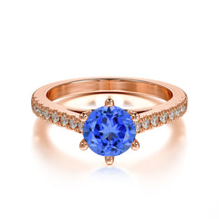 1 Carat Round Cut 6-Prong Sapphire Wedding Ring Pave Milgrain Engagement Ring