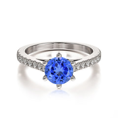 1 Carat Round Cut 6-Prong Sapphire Wedding Ring Pave Milgrain Engagement Ring